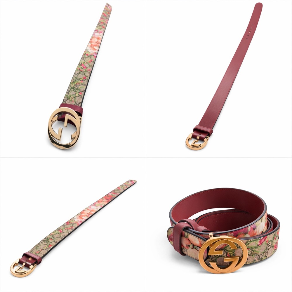 Gucci GG Supreme Blooms Belt 85/38 Floral Canvas Gold Buckle